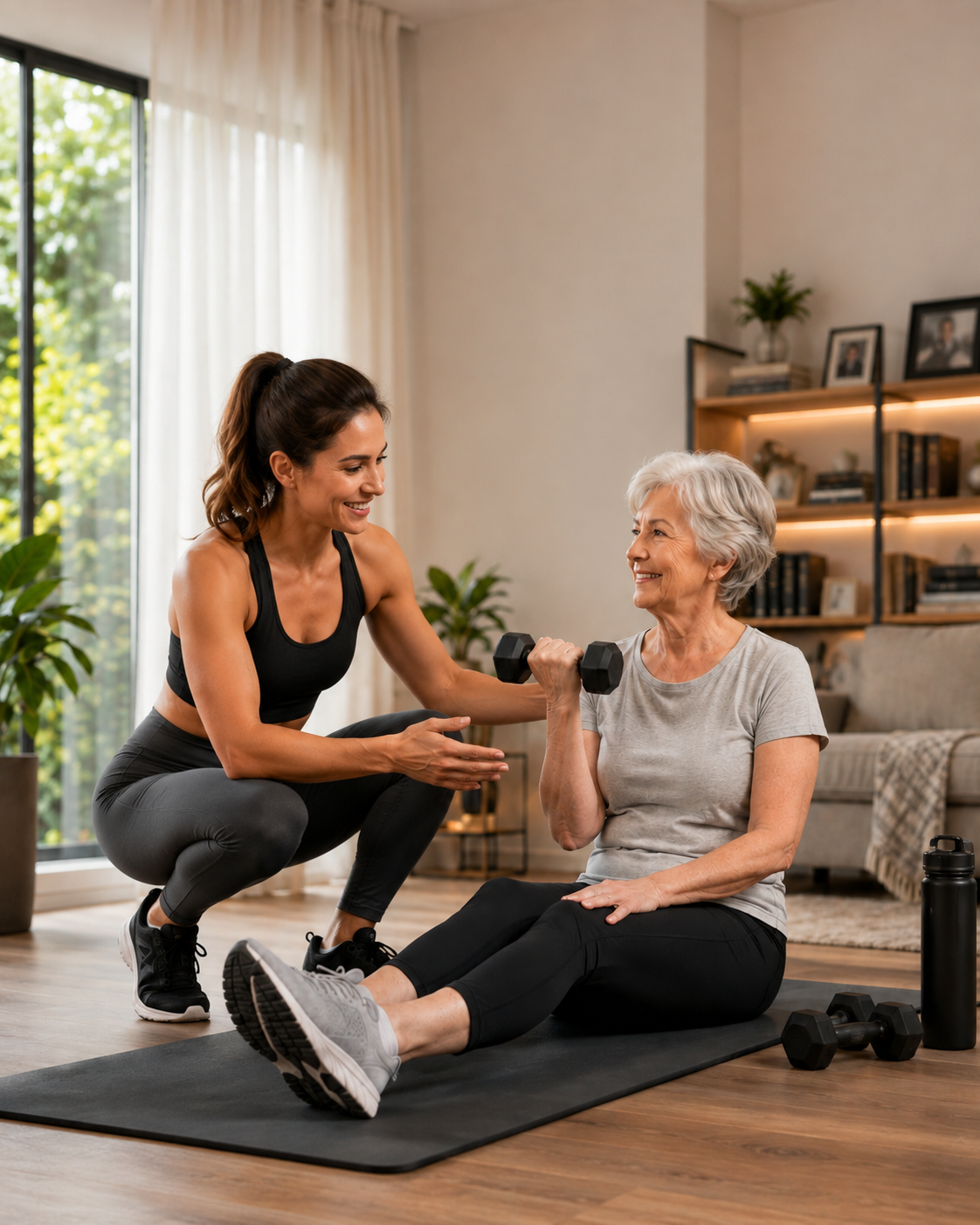 Senior fitness trainer at home