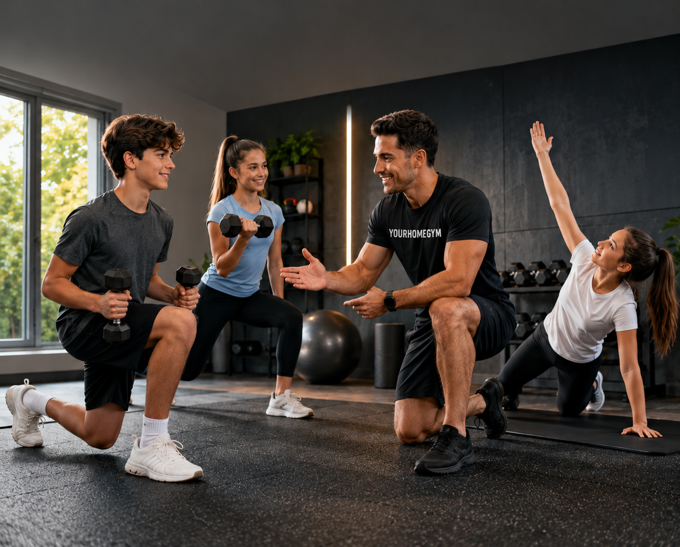 Teen fitness trainer at home